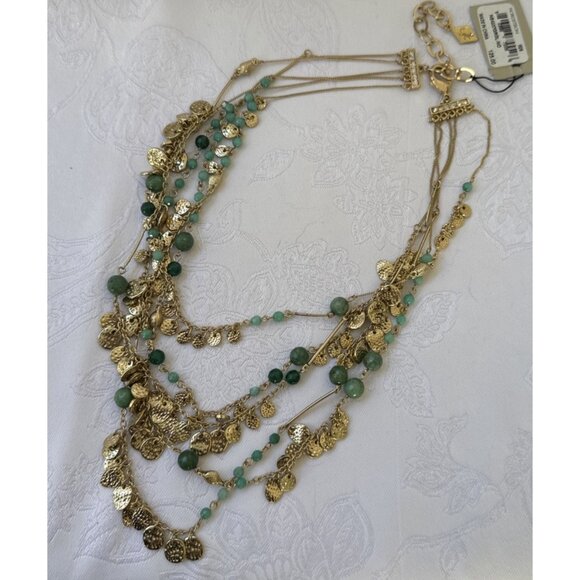 Nordstrom Sequin Brand Gold Tone & Green Bead MultiStrand Necklace $125 NEW - Picture 13 of 14